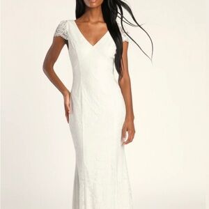 Cherish Your Love White Lace Cap Sleeve Mermaid Maxi Dress